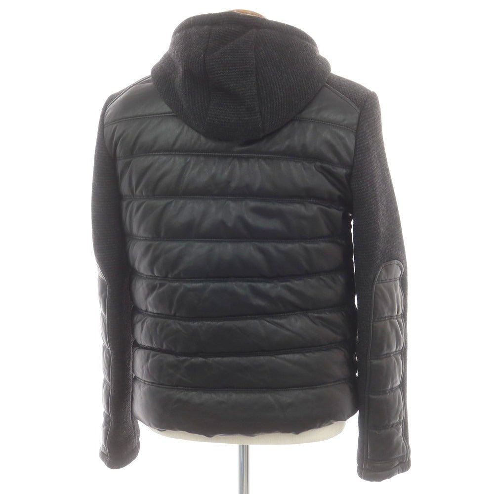 【中古】ヤコブコーエン JACOB COHEN シープスキンレザー×ニット フーデッドブルゾン ブラック【サイズ46】【 状態ランクB 】【 メンズ 】 [DPD]
