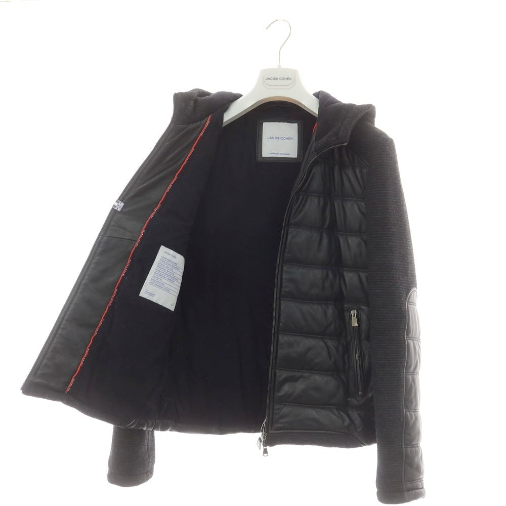 【中古】ヤコブコーエン JACOB COHEN シープスキンレザー×ニット フーデッドブルゾン ブラック【サイズ46】【 状態ランクB 】【 メンズ 】 [DPD]