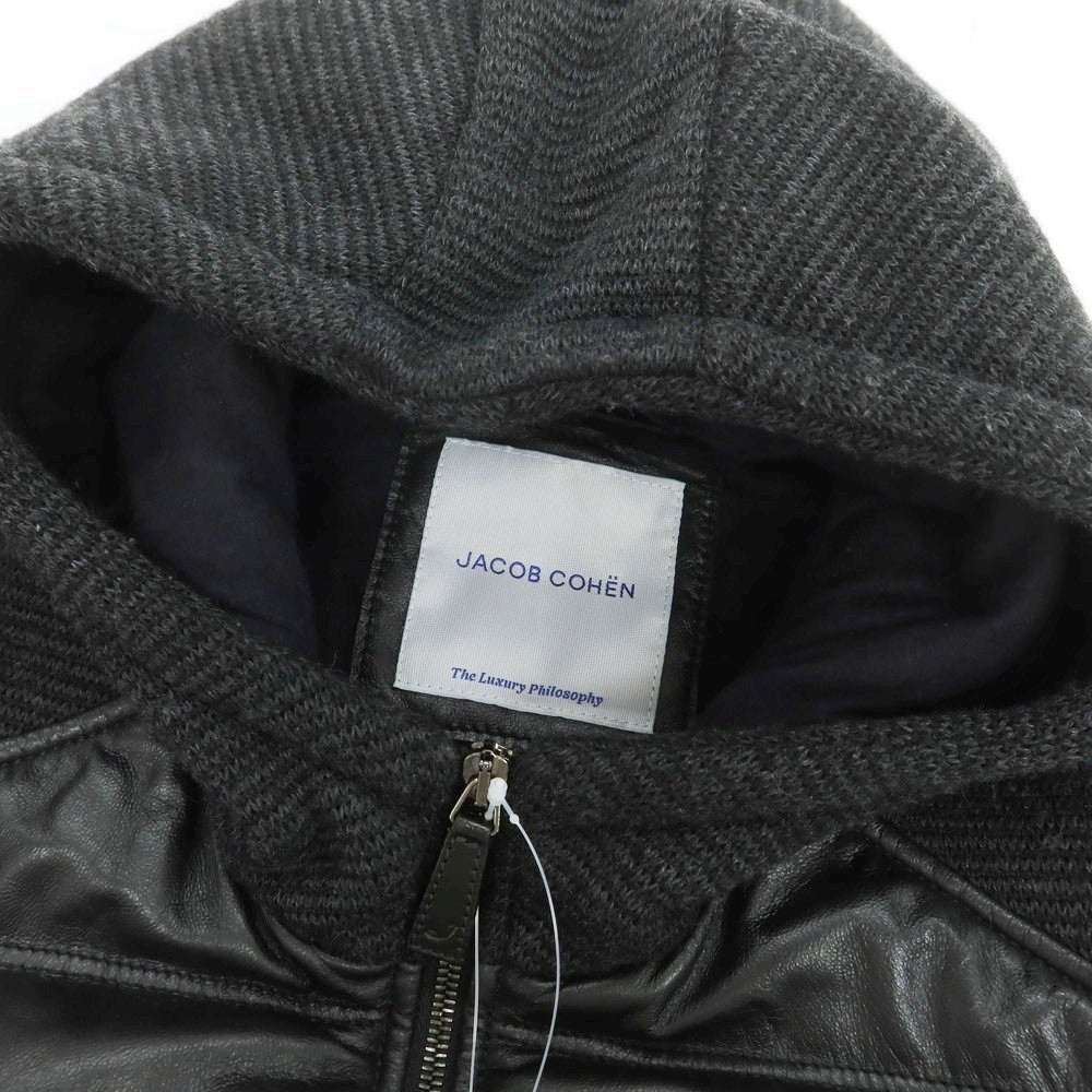 【中古】ヤコブコーエン JACOB COHEN シープスキンレザー×ニット フーデッドブルゾン ブラック【サイズ46】【 状態ランクB 】【 メンズ 】 [DPD]