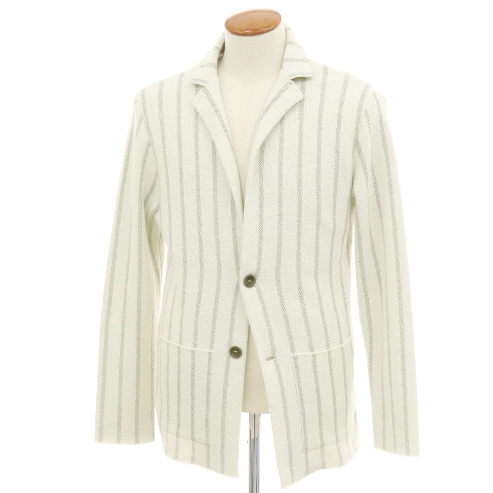 【中古】フィル ペター PHIL PETTER コットンナイロン ストライプ 2B ニットジャケット ホワイトxグラスグリーン【 M 】【 状態ランクB 】【 メンズ 】