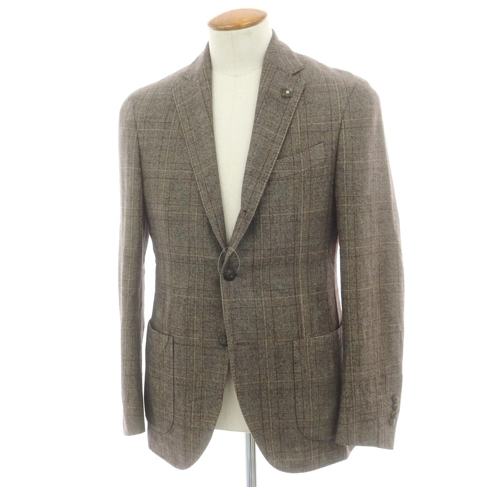 【中古】ラルディーニ LARDINI シルクウール チェック テーラードジャケット グレー【 46 】【 状態ランクC 】【 メンズ 】