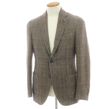 【中古】ラルディーニ LARDINI シルクウール チェック テーラードジャケット グレー【 46 】【 状態ランクC 】【 メンズ 】