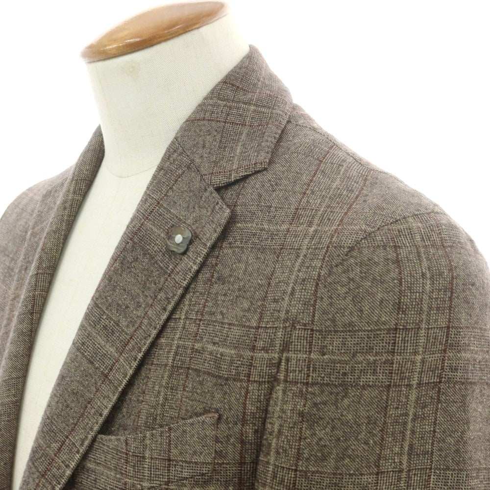 【中古】ラルディーニ LARDINI シルクウール チェック テーラードジャケット グレー【 46 】【 状態ランクC 】【 メンズ 】