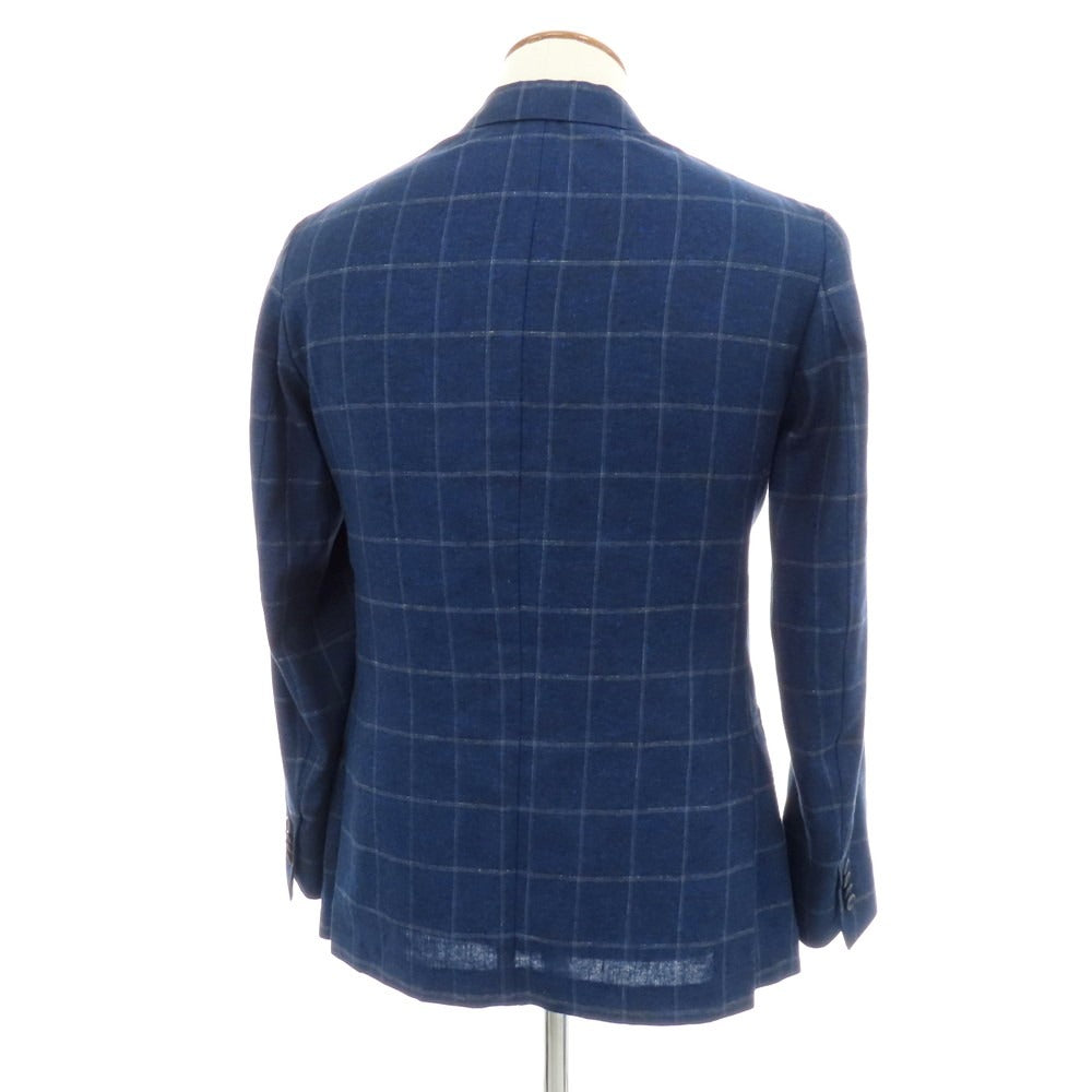 【中古】デペトリロ DE PETRILLO シルクリネン チェック 3B テーラードジャケット ネイビー【サイズ46Drop8】【 状態ランクB 】【 メンズ 】[DPD]