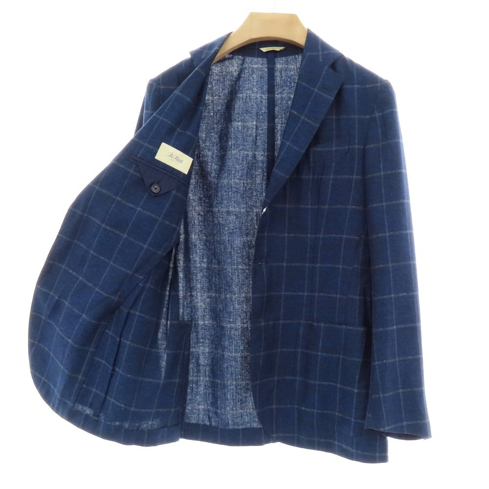 【中古】デペトリロ DE PETRILLO シルクリネン チェック 3B テーラードジャケット ネイビー【サイズ46Drop8】【 状態ランクB 】【 メンズ 】[DPD]