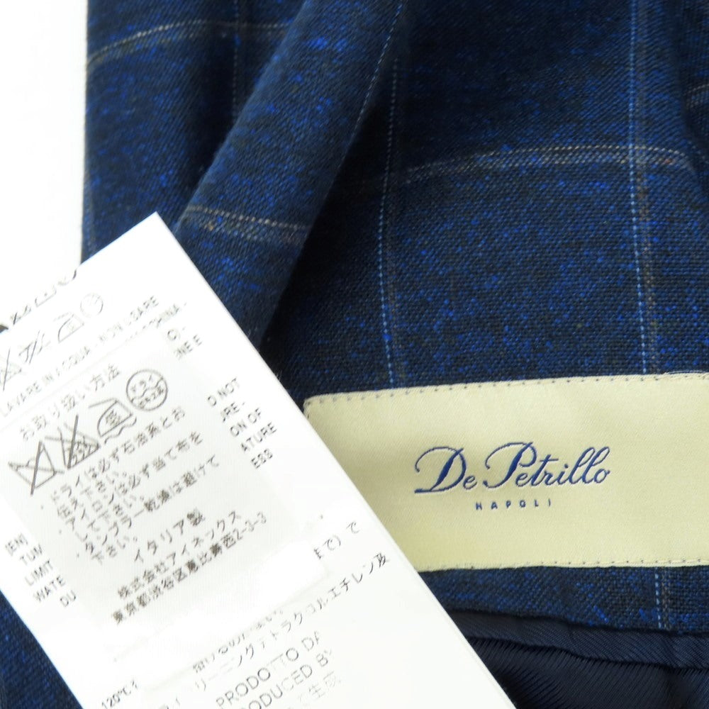 【中古】デペトリロ DE PETRILLO シルクリネン チェック 3B テーラードジャケット ネイビー【サイズ46Drop8】【 状態ランクB 】【 メンズ 】[DPD]