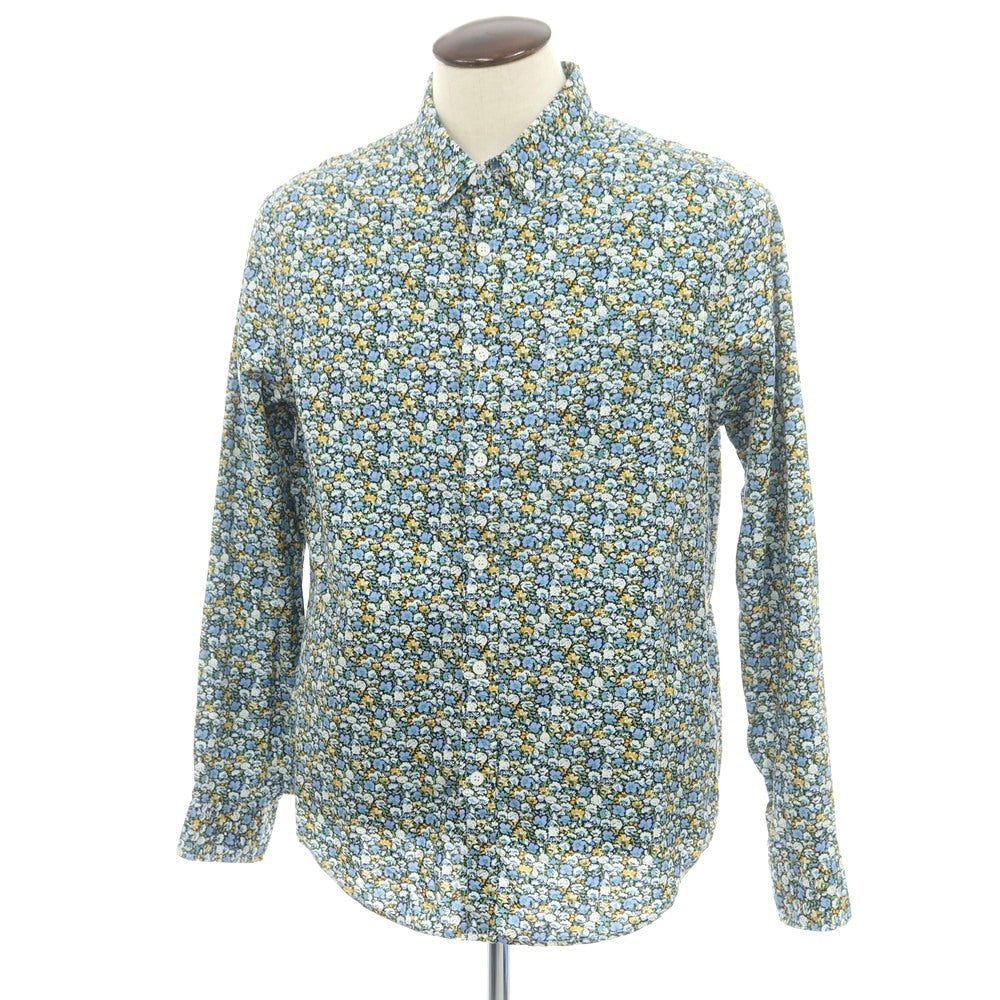 【中古】オックスフォードラッズ OXFORD LADS コットン 花柄 ボタンダウン カジュアルシャツ ブルー系xブラック【サイズL】【 状態ランクB 】【 メンズ 】[BPD]