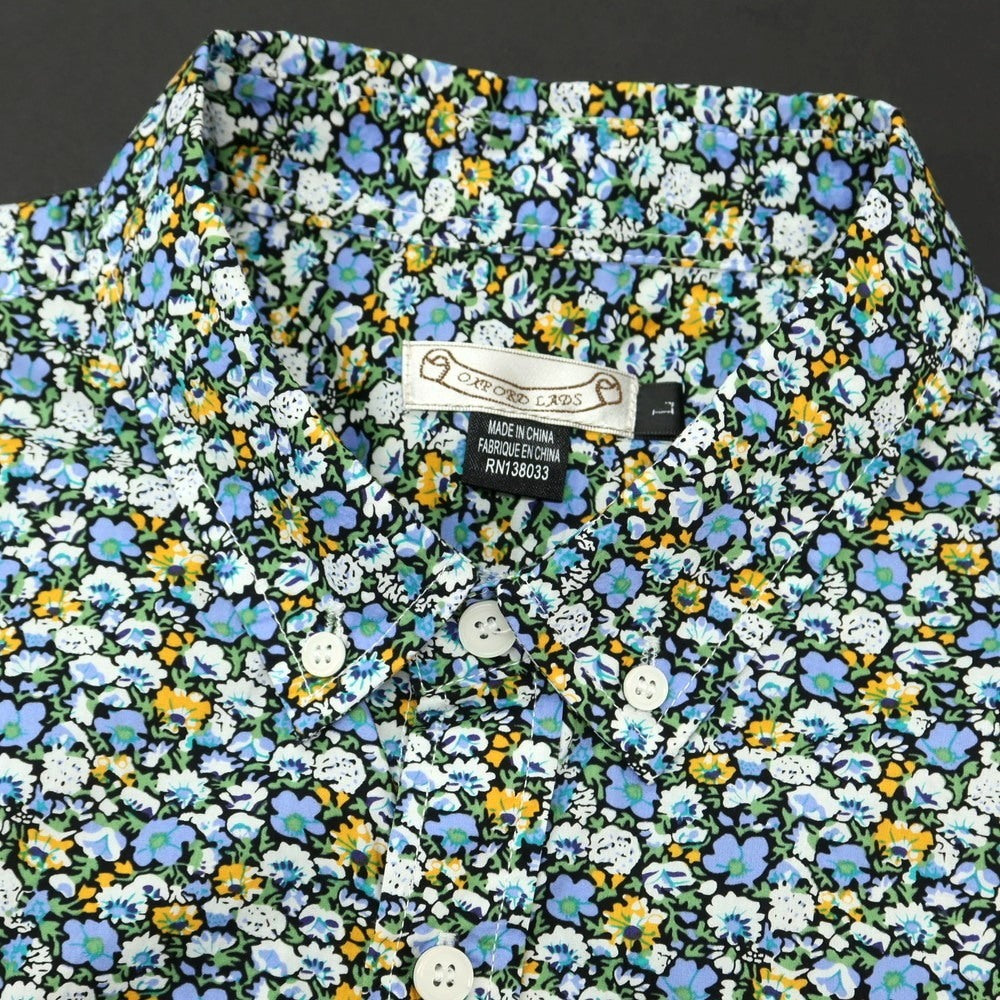 【中古】オックスフォードラッズ OXFORD LADS コットン 花柄 ボタンダウン カジュアルシャツ ブルー系xブラック【サイズL】【 状態ランクB 】【 メンズ 】[BPD]