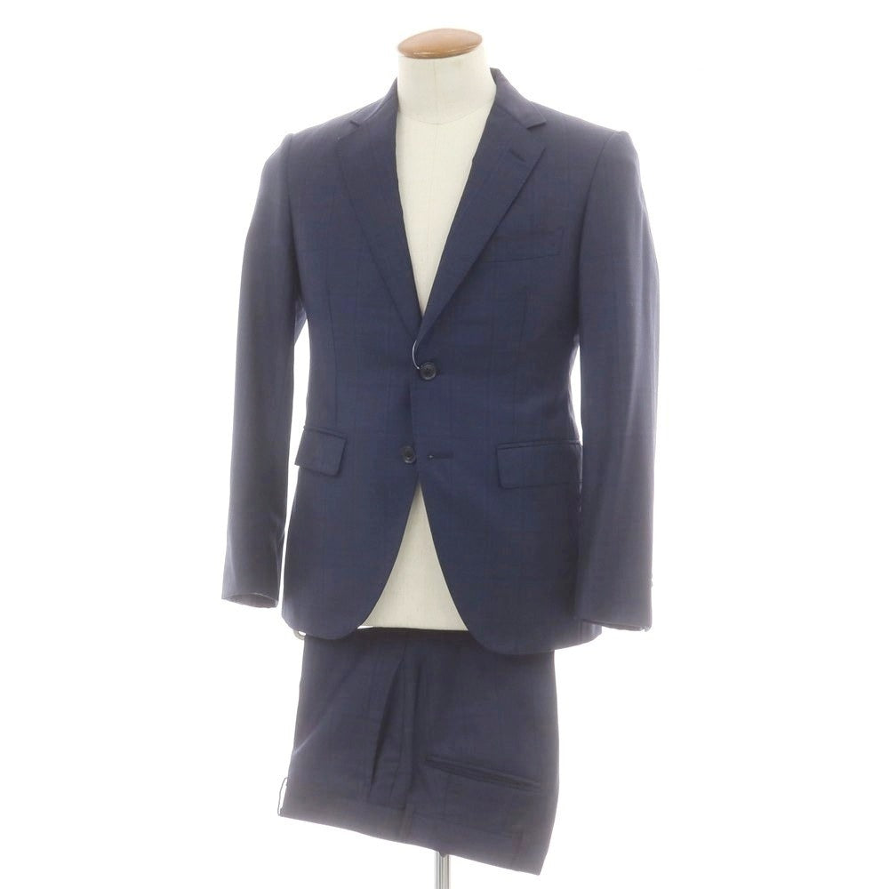 【中古】アザブテーラー azabu tailor ウール チェック 2つボタンスーツ ネイビー【 サイズ42 】【 状態ランクC 】【 メンズ 】 [BPD]