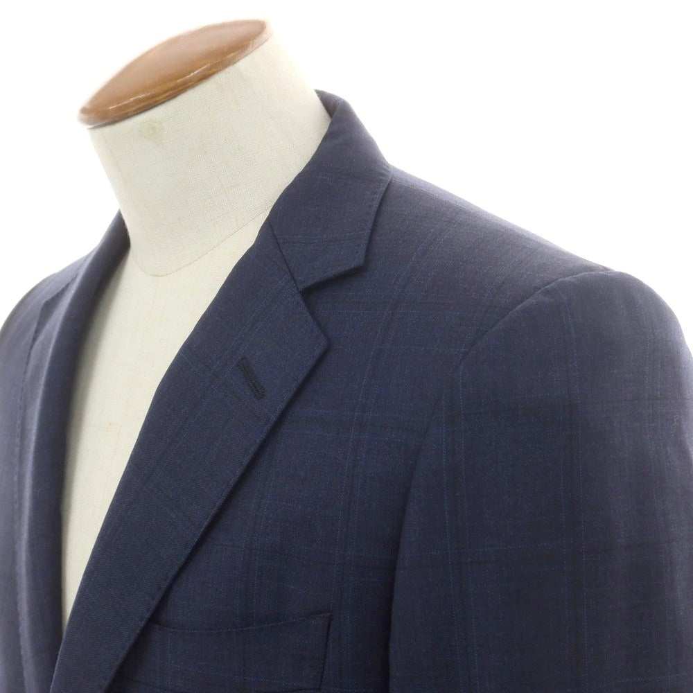 【中古】アザブテーラー azabu tailor ウール チェック 2つボタンスーツ ネイビー【 サイズ42 】【 状態ランクC 】【 メンズ 】 [BPD]