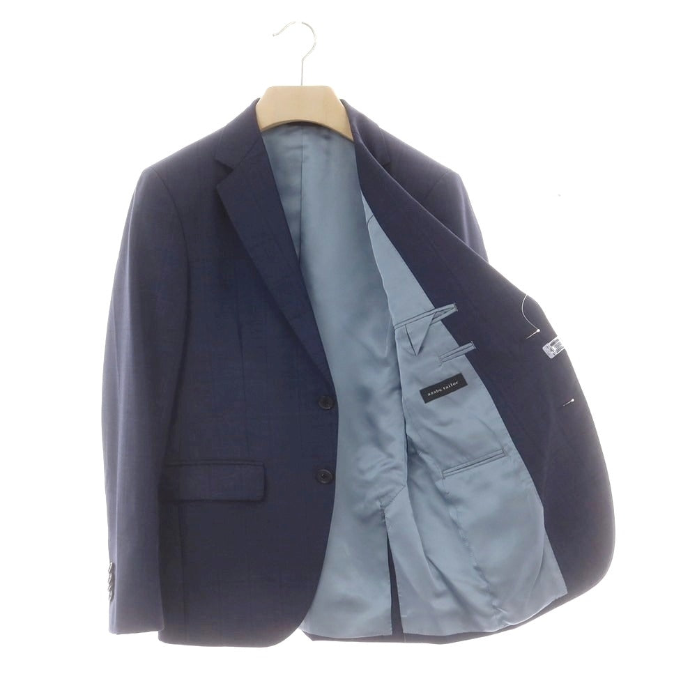 【中古】アザブテーラー azabu tailor ウール チェック 2つボタンスーツ ネイビー【 サイズ42 】【 状態ランクC 】【 メンズ 】 [BPD]