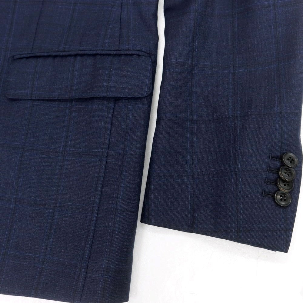 【中古】アザブテーラー azabu tailor ウール チェック 2つボタンスーツ ネイビー【 サイズ42 】【 状態ランクC 】【 メンズ 】 [BPD]
