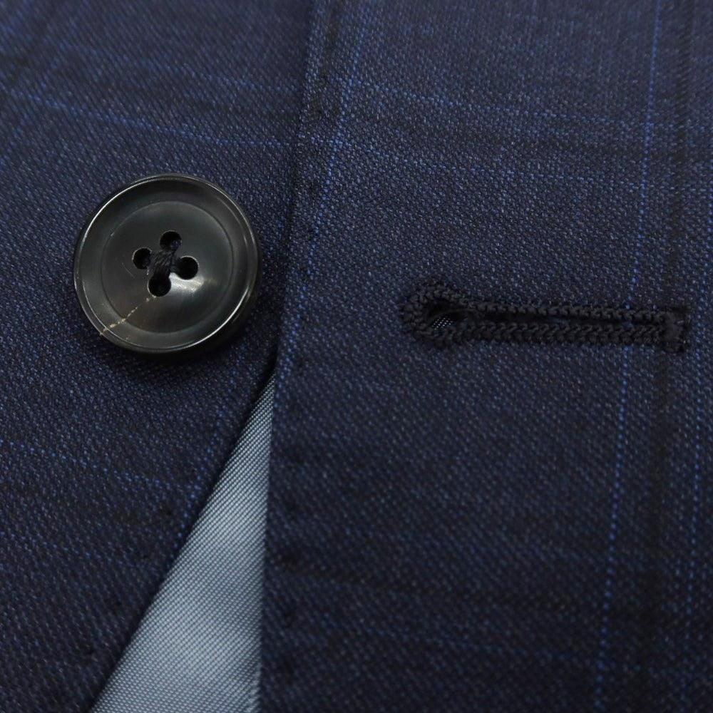 【中古】アザブテーラー azabu tailor ウール チェック 2つボタンスーツ ネイビー【 サイズ42 】【 状態ランクC 】【 メンズ 】 [BPD]