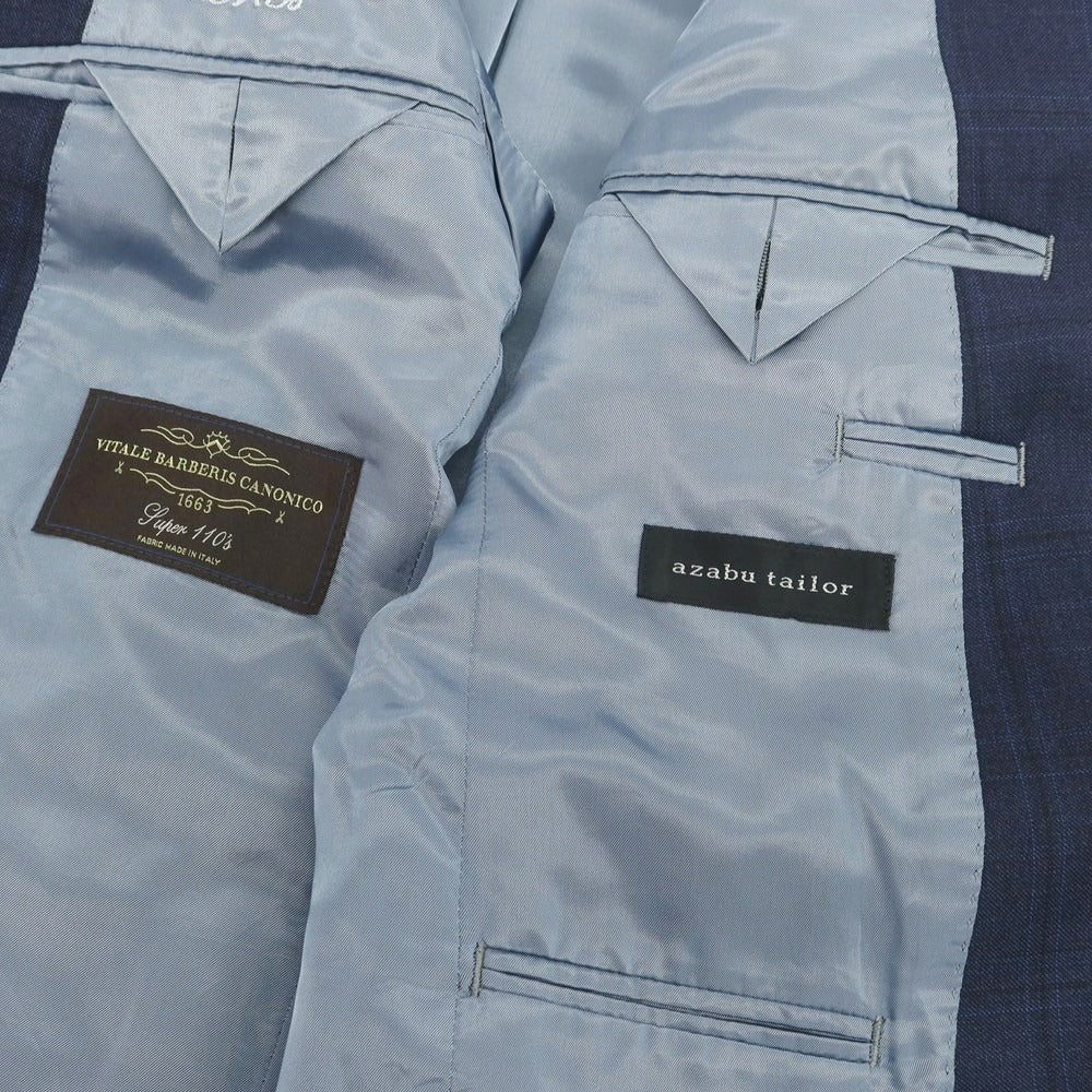 【中古】アザブテーラー azabu tailor ウール チェック 2つボタンスーツ ネイビー【 サイズ42 】【 状態ランクC 】【 メンズ 】 [BPD]