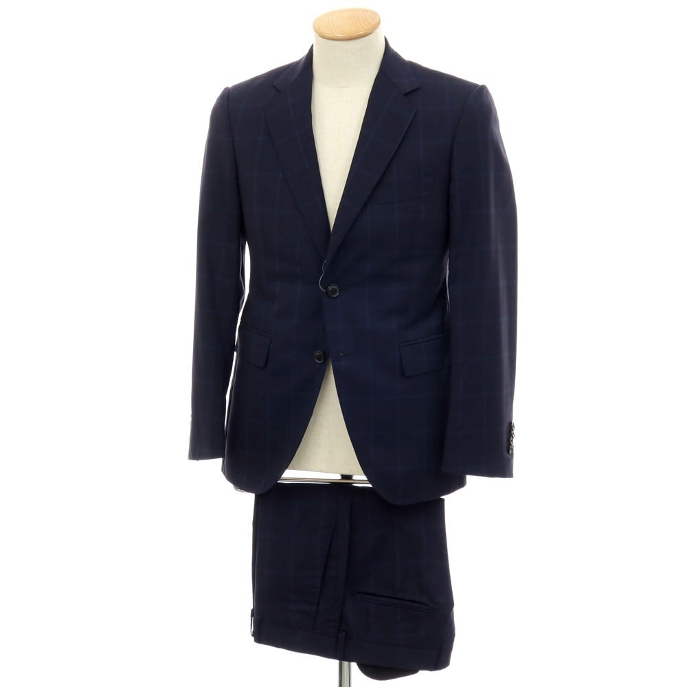 【中古】アザブテーラー azabu tailor ウール チェック 2つボタンスーツ ネイビーxブルー【サイズ上40/下76】【 状態ランクC 】【 メンズ 】