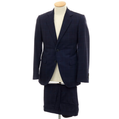 【中古】アザブテーラー azabu tailor ウール チェック 2つボタンスーツ ネイビーxブルー【サイズ上40/下76】【 状態ランクC 】【 メンズ 】