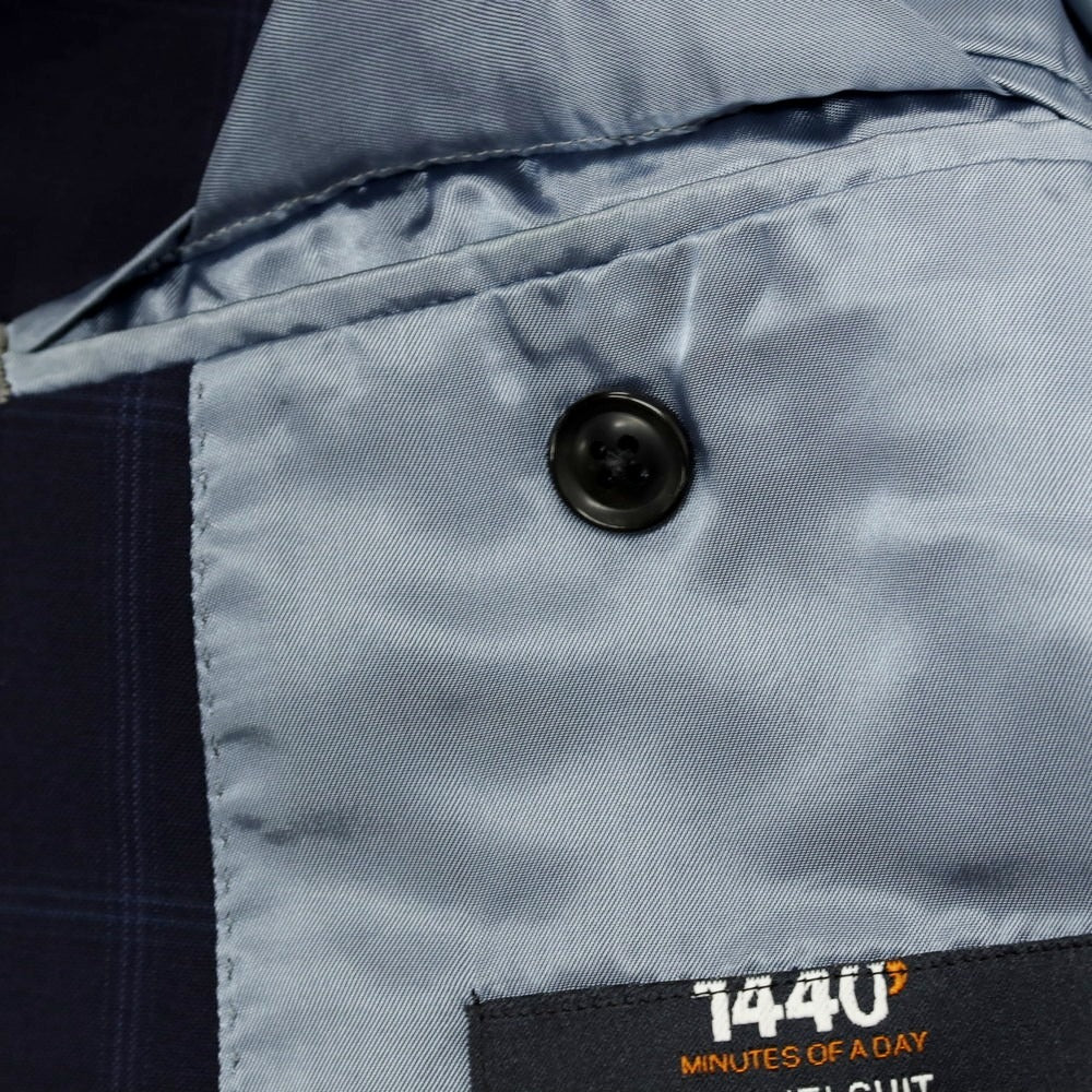 【中古】アザブテーラー azabu tailor ウール チェック 2つボタンスーツ ネイビーxブルー【サイズ上40/下76】【 状態ランクC 】【 メンズ 】