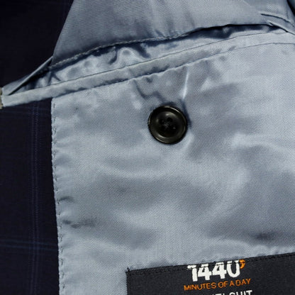 【中古】アザブテーラー azabu tailor ウール チェック 2つボタンスーツ ネイビーxブルー【サイズ上40/下76】【 状態ランクC 】【 メンズ 】