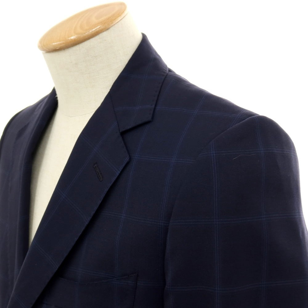 【中古】アザブテーラー azabu tailor ウール チェック 2つボタンスーツ ネイビーxブルー【サイズ上40/下76】【 状態ランクC 】【 メンズ 】