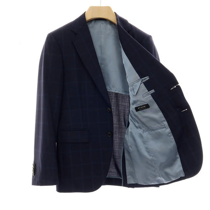 【中古】アザブテーラー azabu tailor ウール チェック 2つボタンスーツ ネイビーxブルー【サイズ上40/下76】【 状態ランクC 】【 メンズ 】