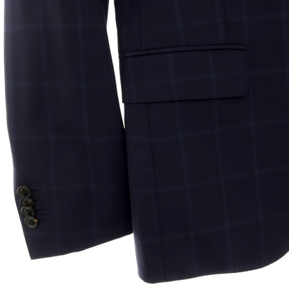 【中古】アザブテーラー azabu tailor ウール チェック 2つボタンスーツ ネイビーxブルー【サイズ上40/下76】【 状態ランクC 】【 メンズ 】