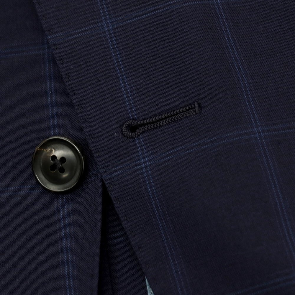 【中古】アザブテーラー azabu tailor ウール チェック 2つボタンスーツ ネイビーxブルー【サイズ上40/下76】【 状態ランクC 】【 メンズ 】