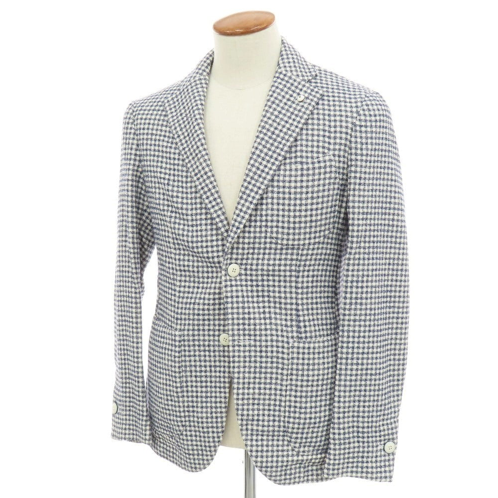 【中古】エルビーエム1911 L.B.M.1911 コットンナイロンリネン チェック 2B カジュアルジャケット ネイビーxホワイト【 46 】【 状態ランクC 】【 メンズ 】