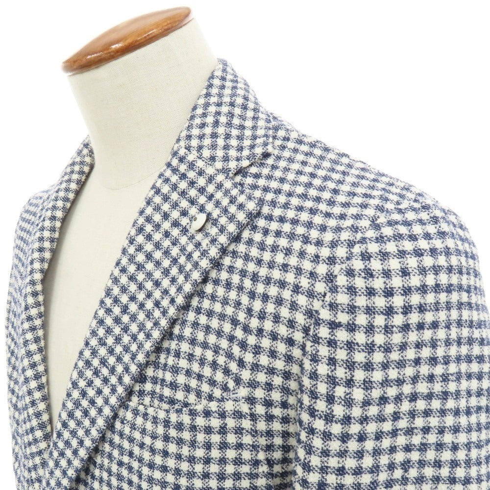 【中古】エルビーエム1911 L.B.M.1911 コットンナイロンリネン チェック 2B カジュアルジャケット ネイビーxホワイト【 46 】【 状態ランクC 】【 メンズ 】