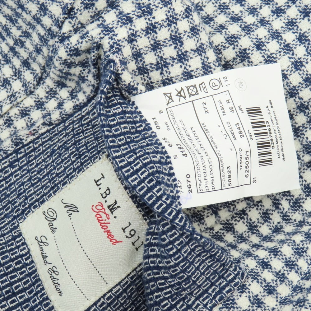 【中古】エルビーエム1911 L.B.M.1911 コットンナイロンリネン チェック 2B カジュアルジャケット ネイビーxホワイト【 46 】【 状態ランクC 】【 メンズ 】