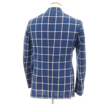 【中古】エルビーエム1911 L.B.M.1911 コットン チェック 2B カジュアルジャケット ライトネイビーxホワイト【 46 】【 状態ランクD 】【 メンズ 】