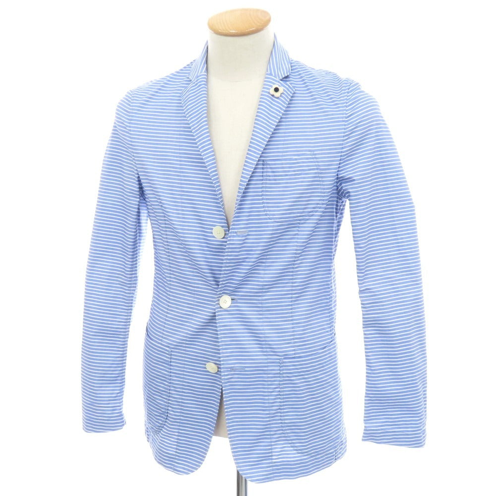 【中古】ラルディーニ LARDINI コットン ボーダー柄 シャツジャケット ブルーxホワイト【 44 】【 状態ランクB 】【 メンズ 】