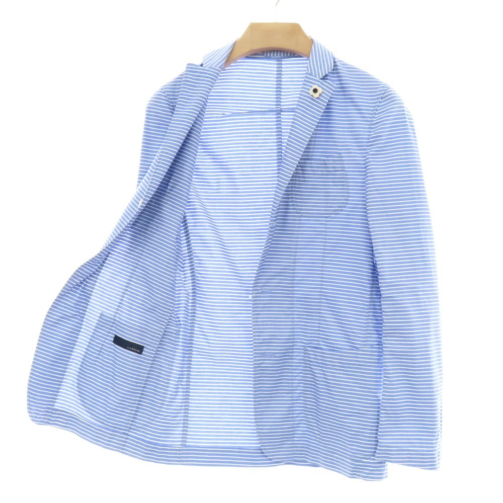 【中古】ラルディーニ LARDINI コットン ボーダー柄 シャツジャケット ブルーxホワイト【 44 】【 状態ランクB 】【 メンズ 】