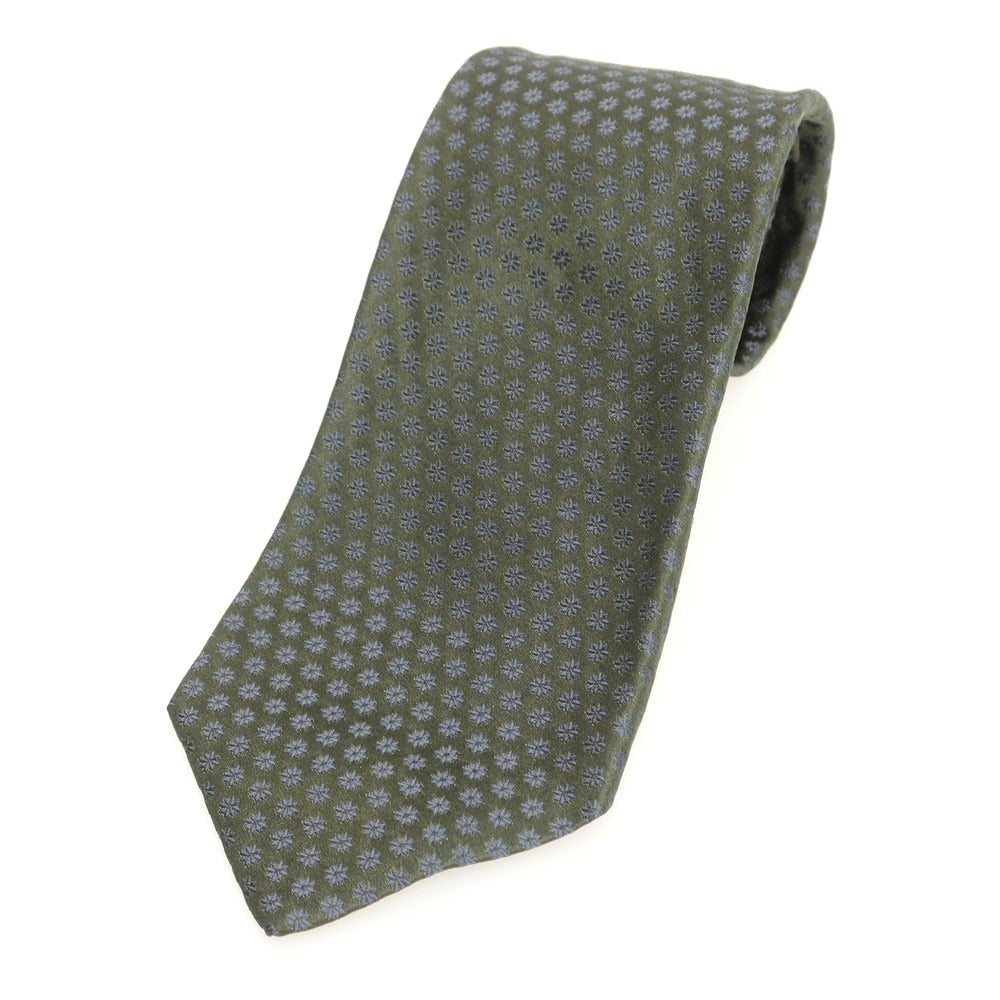 【中古】キートン Kiton クワトロピエゲ シルク 花小紋柄ネクタイ グリーンxグレー【 状態ランクA 】【 メンズ 】