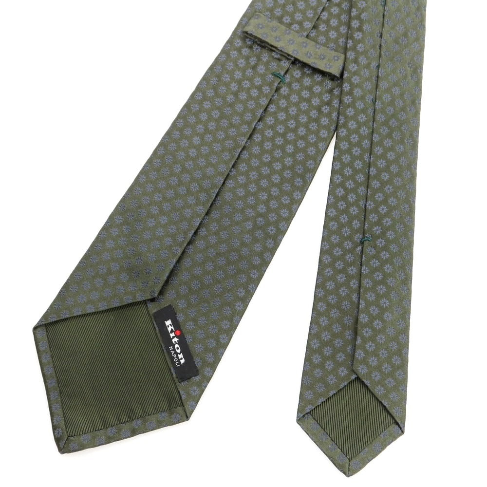 【中古】キートン Kiton クワトロピエゲ シルク 花小紋柄ネクタイ グリーンxグレー【 状態ランクA 】【 メンズ 】