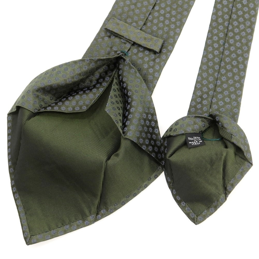 【中古】キートン Kiton クワトロピエゲ シルク 花小紋柄ネクタイ グリーンxグレー【 状態ランクA 】【 メンズ 】