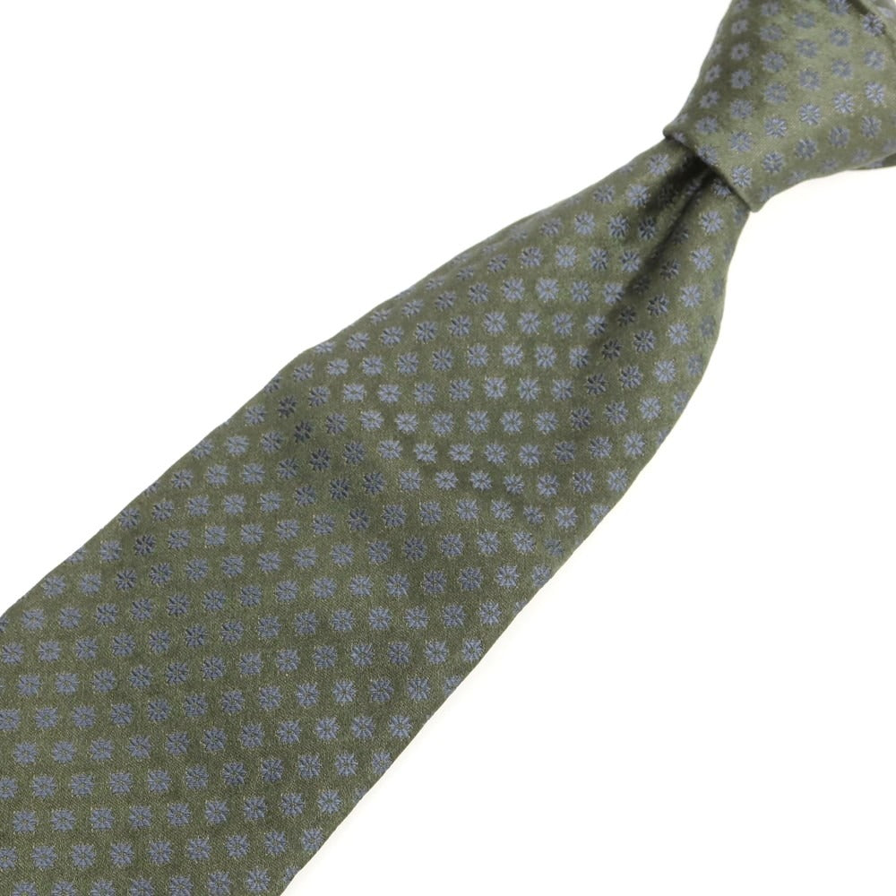 【中古】キートン Kiton クワトロピエゲ シルク 花小紋柄ネクタイ グリーンxグレー【 状態ランクA 】【 メンズ 】