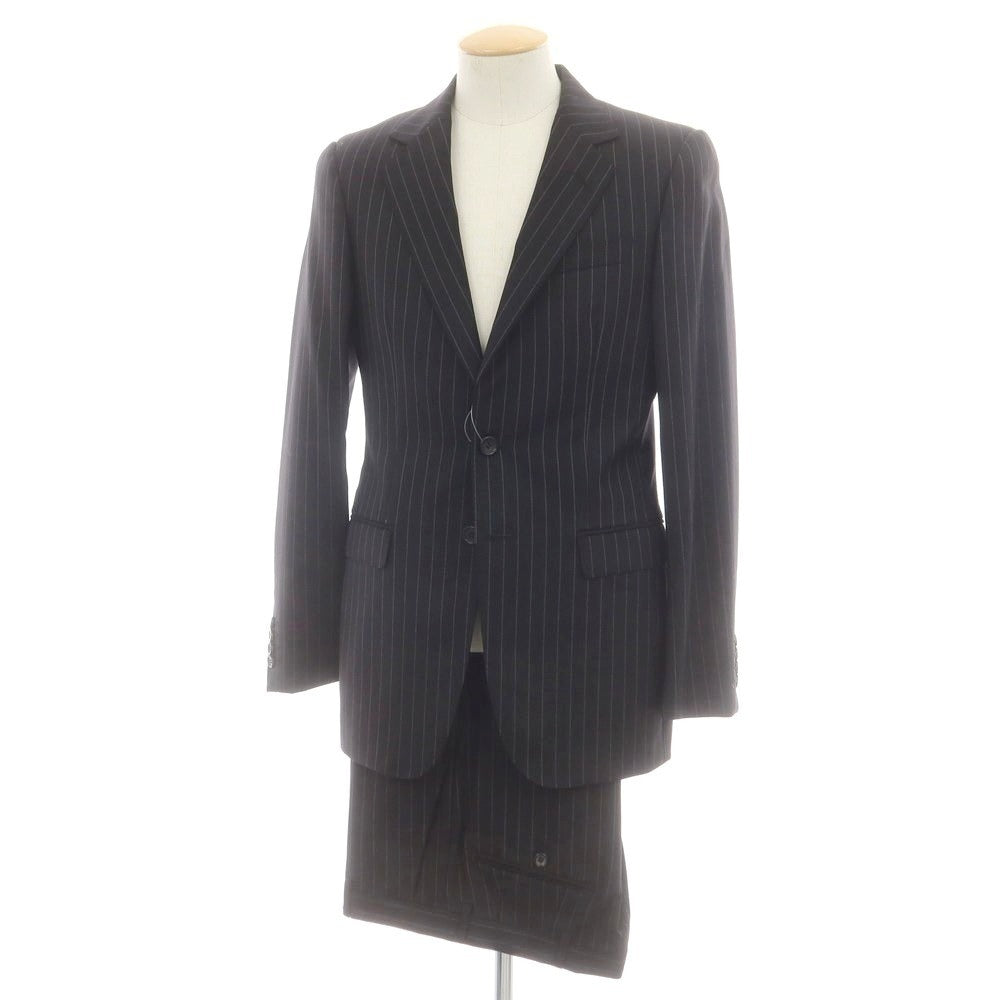 【中古】グッチ GUCCI ウール ストライプ 2つボタンスーツ ブラックxホワイト【 表記なし(S位) 】【 状態ランクB 】【 メンズ 】