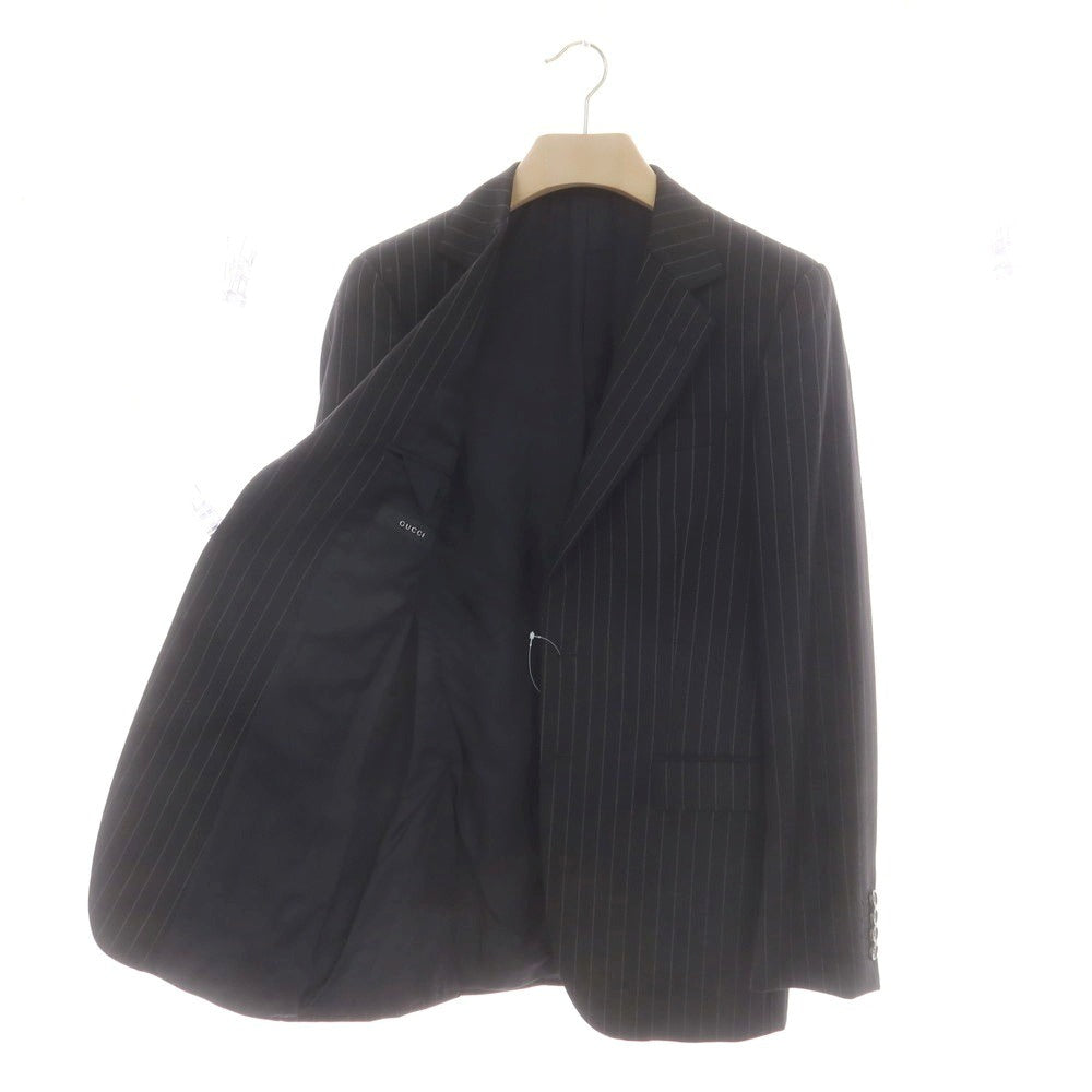 【中古】グッチ GUCCI ウール ストライプ 2つボタンスーツ ブラックxホワイト【 サイズ表記なし（S位） 】【 状態ランクB 】【 メンズ 】 [CPD]