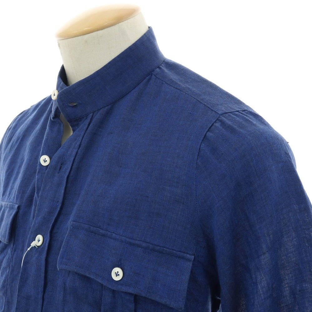 【中古】マリオ ムスカリエッロ Mario Muscariello リネン 半袖シャツ ネイビーブルー【サイズXS】【 状態ランクC 】【 メンズ 】