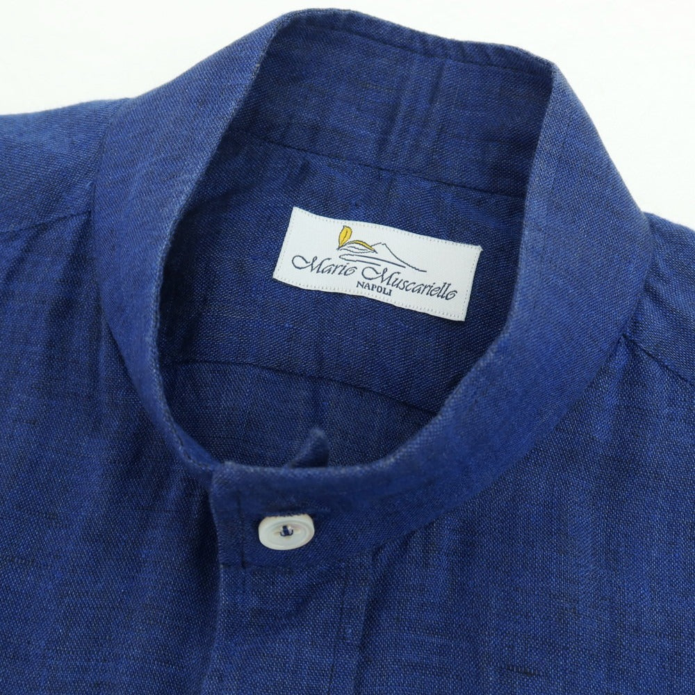 【中古】マリオ ムスカリエッロ Mario Muscariello リネン 半袖シャツ ネイビーブルー【サイズXS】【 状態ランクC 】【 メンズ 】