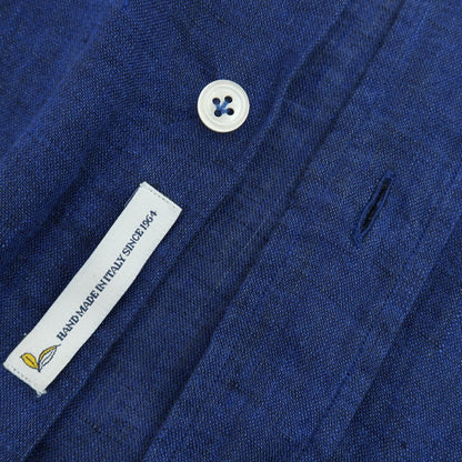 【中古】マリオ ムスカリエッロ Mario Muscariello リネン 半袖シャツ ネイビーブルー【サイズXS】【 状態ランクC 】【 メンズ 】