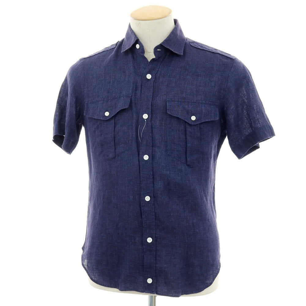 【中古】バルバ ダンディライフ BARBA DANDY LIFE リネン 半袖シャツ ライトネイビー【サイズ36】【 状態ランクB 】【 メンズ 】