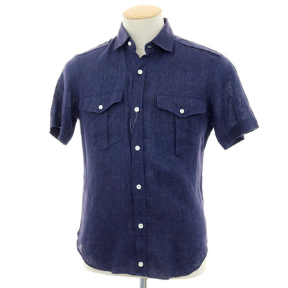 【中古】バルバ ダンディライフ BARBA DANDY LIFE リネン 半袖シャツ ライトネイビー【サイズ36】【 状態ランクB 】【 メンズ 】