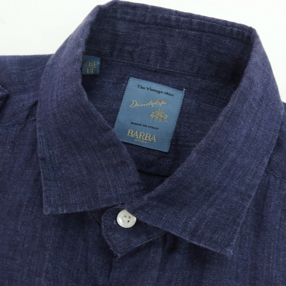 【中古】バルバ ダンディライフ BARBA DANDY LIFE リネン 半袖シャツ ライトネイビー【サイズ36】【 状態ランクB 】【 メンズ 】