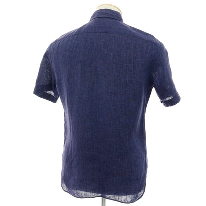 【中古】バルバ ダンディライフ BARBA DANDY LIFE リネン 半袖シャツ ライトネイビー【サイズ37】【 状態ランクC 】【 メンズ 】