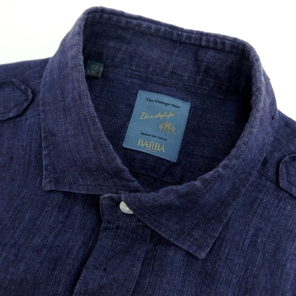 【中古】バルバ ダンディライフ BARBA DANDY LIFE リネン 半袖シャツ ライトネイビー【サイズ37】【 状態ランクC 】【 メンズ 】