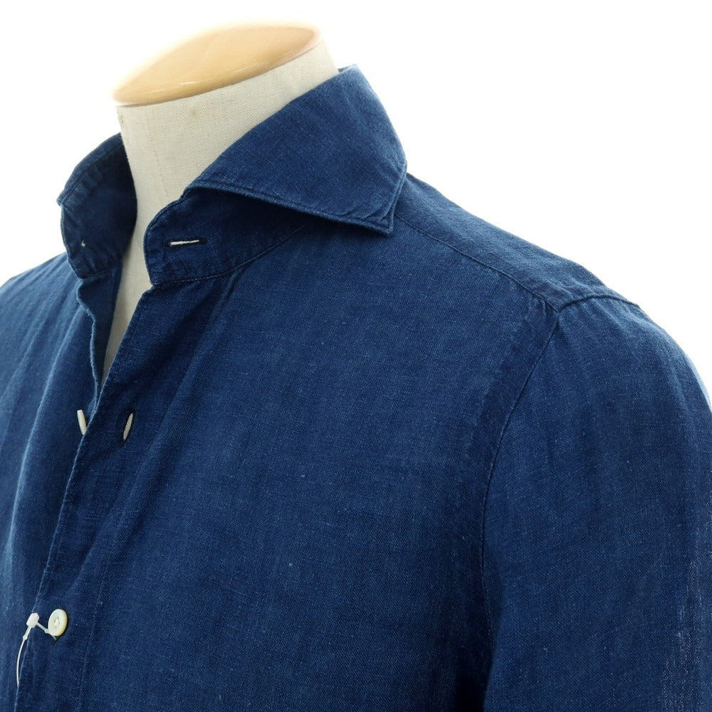 【中古】フィナモレ Finamore リネン カジュアルシャツ ブルーネイビー【サイズ37】【 状態ランクC 】【 メンズ 】