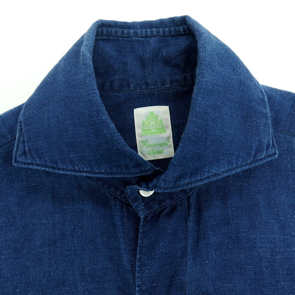【中古】フィナモレ Finamore リネン カジュアルシャツ ブルーネイビー【サイズ37】【 状態ランクC 】【 メンズ 】