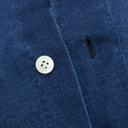 【中古】フィナモレ Finamore リネン カジュアルシャツ ブルーネイビー【サイズ37】【 状態ランクC 】【 メンズ 】