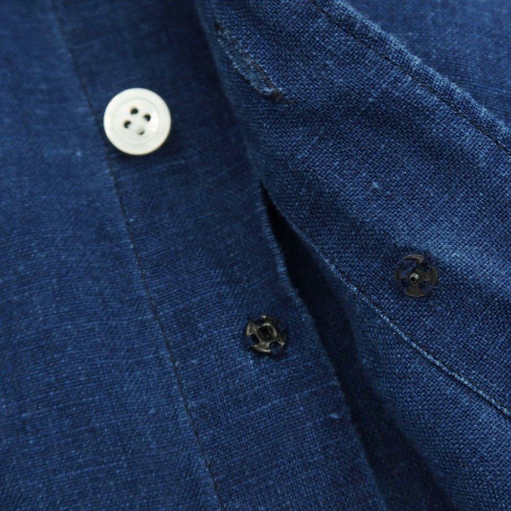 【中古】フィナモレ Finamore リネン カジュアルシャツ ブルーネイビー【サイズ37】【 状態ランクC 】【 メンズ 】